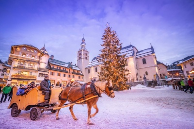 Megève winter with horse-drawn carriage